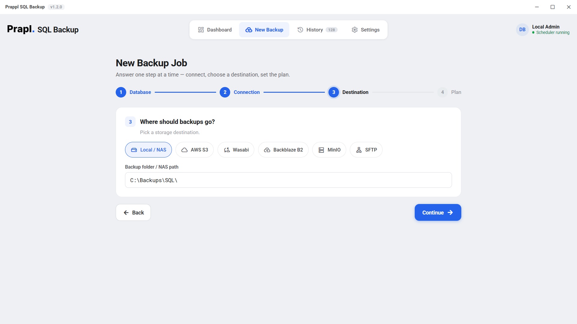 choose backup destination local drive or cloud storage