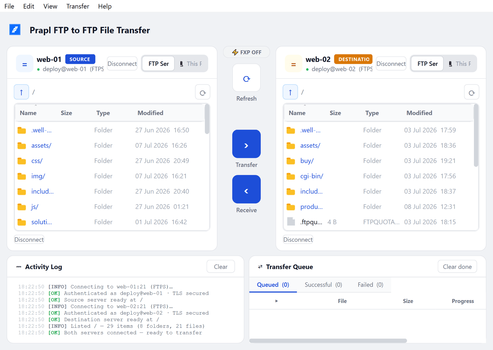 transfer files between two ftp servers