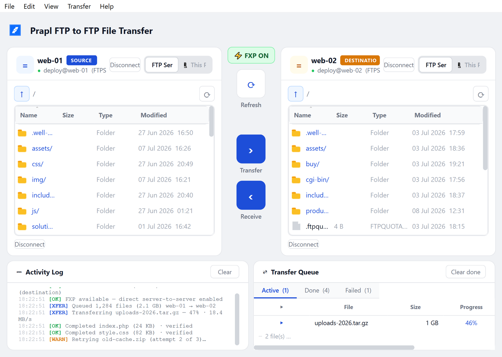 transfer files from one ftp server to another.