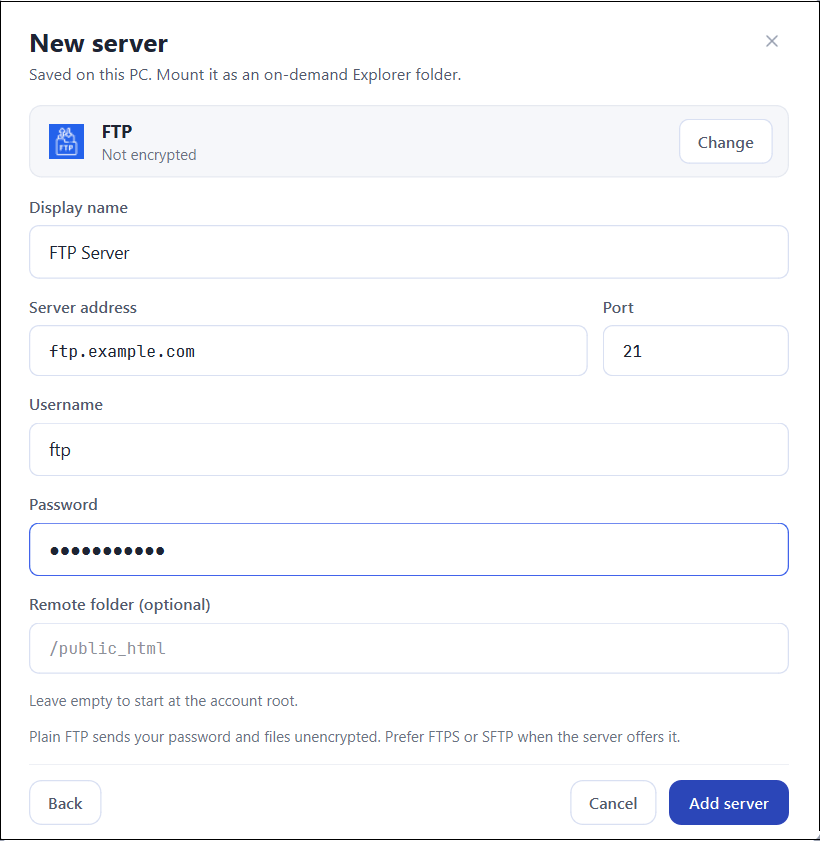 Enter your FTP server login details