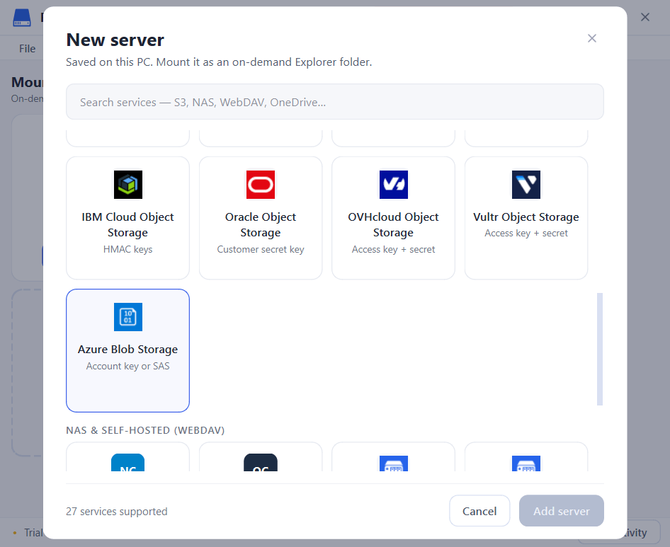 Choose Azure Blob Storage