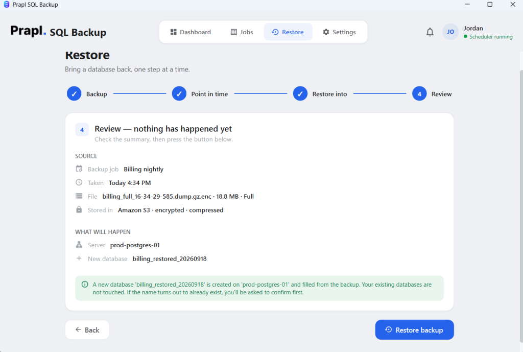 click restore backup