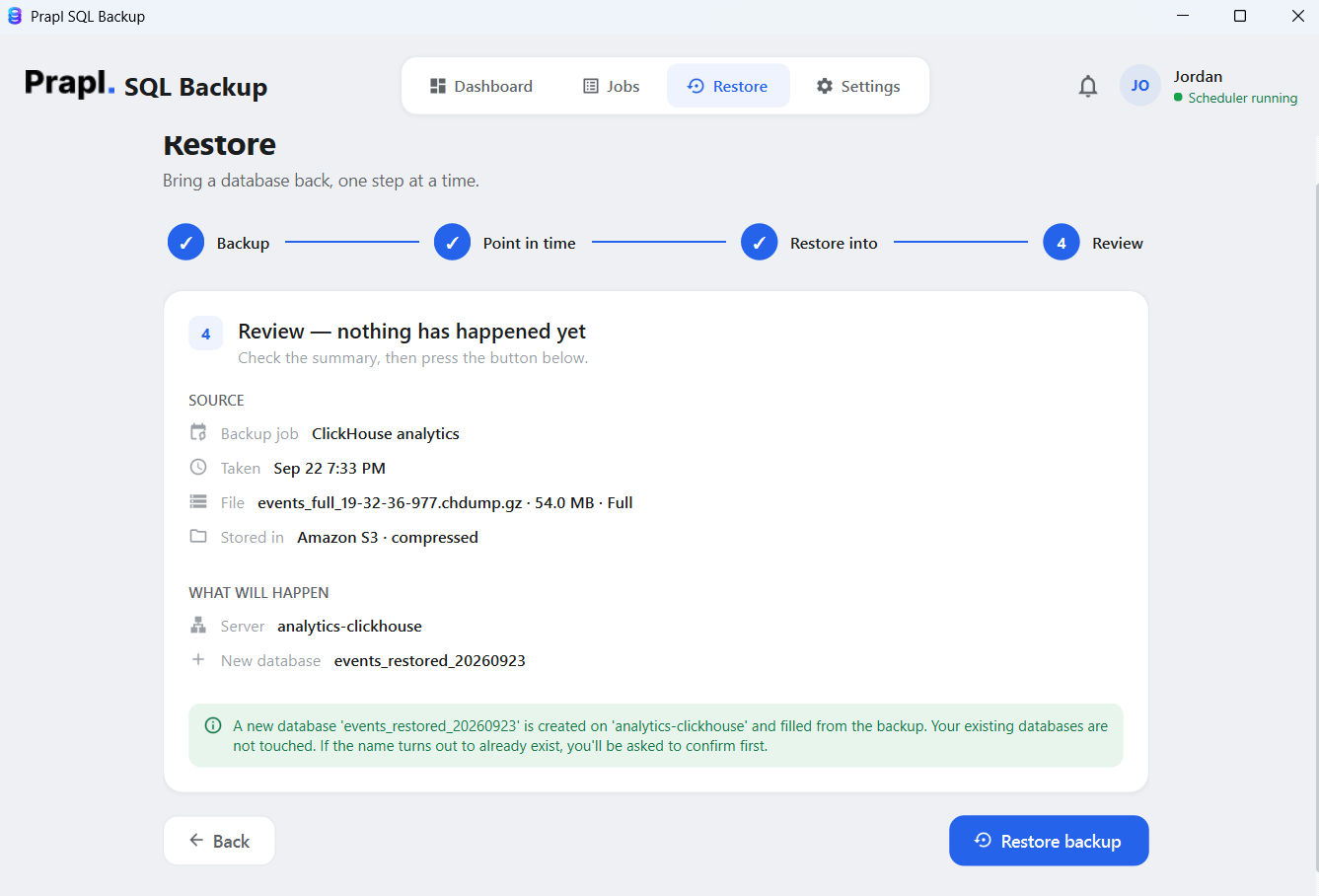click the Restore Backup